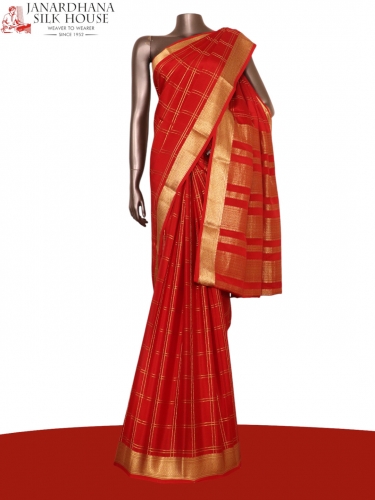 Pure Double Checks Zari Mysore Crepe Silk Saree